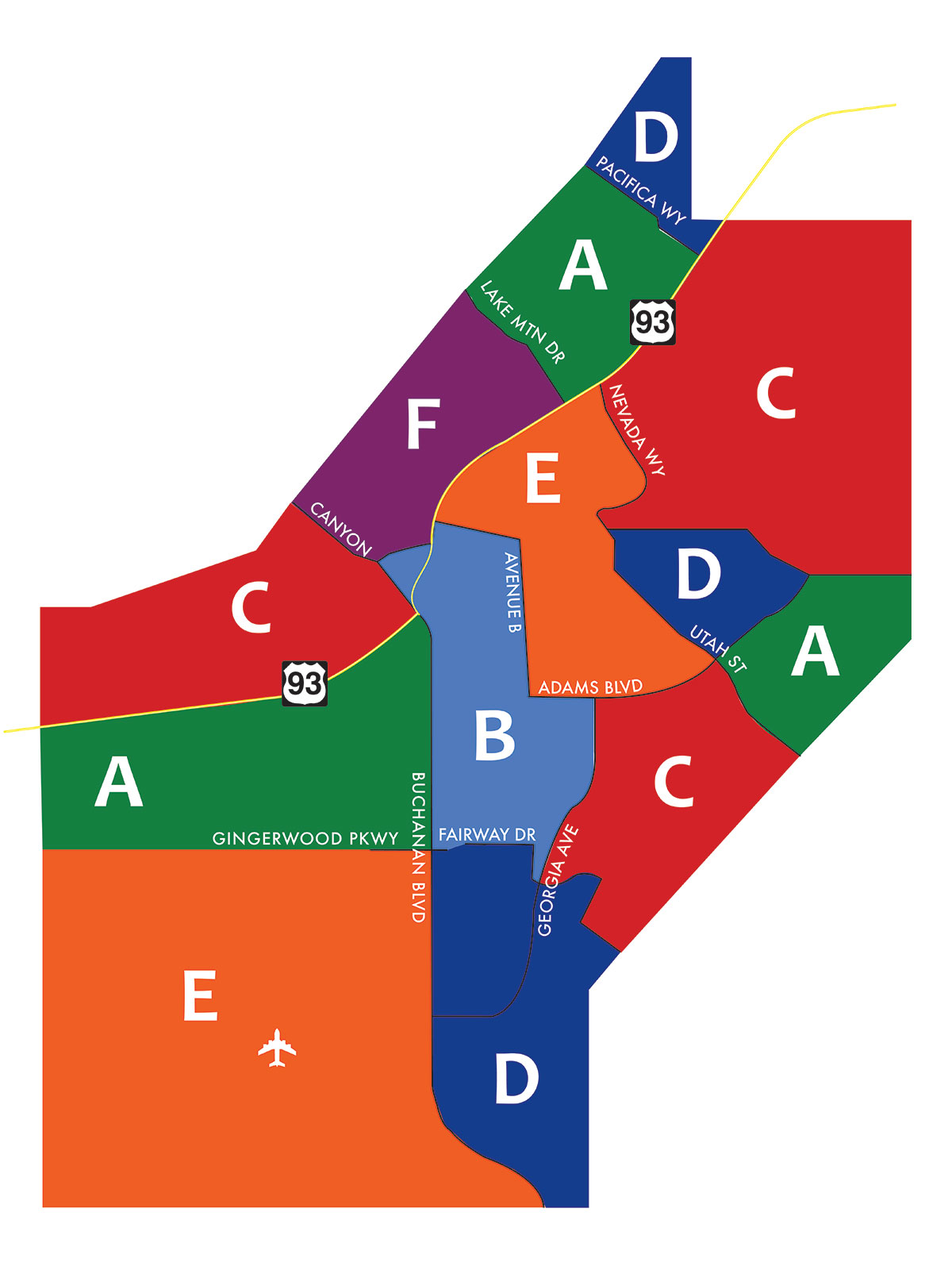 A map depicting assigned watering groups in Boulder City based on home location