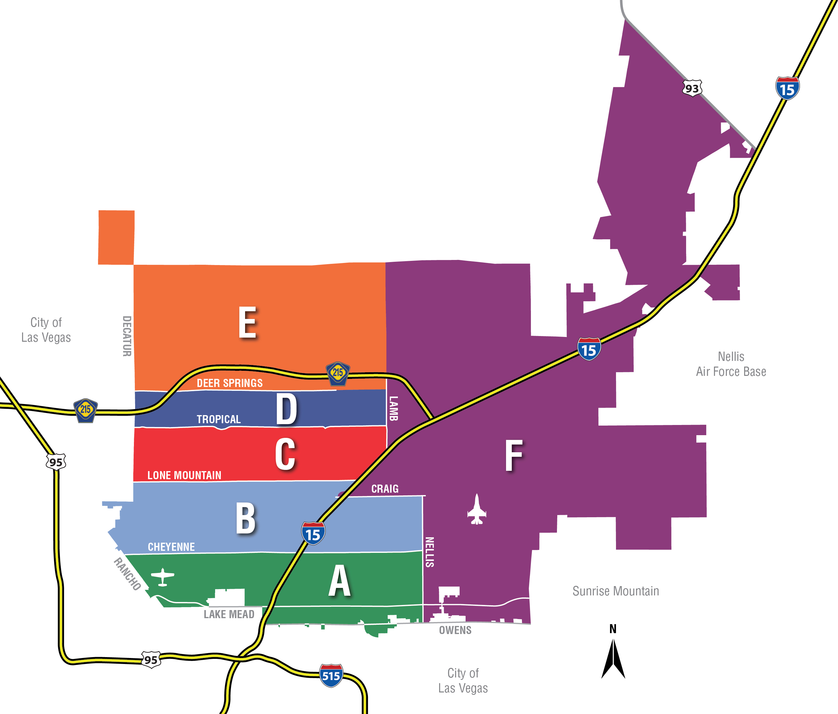 A map of North Las Vegas depicting assigned watering groups based on location